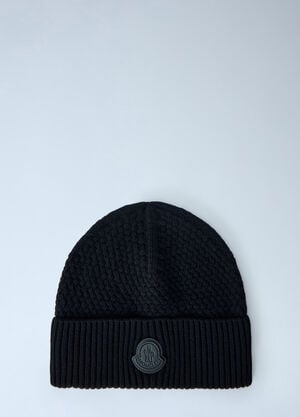 Moncler Ribbed Knit Beanie with Logo Patch Black mon0165053
