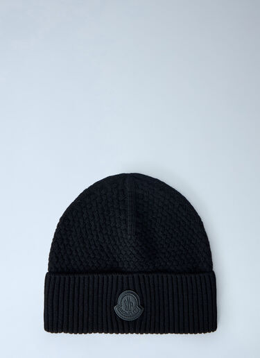 LN-CC® - Moncler: Ribbed Knit Beanie with Logo Patch - Black Moncler Ribbed Knit Beanie with Logo Patch Black mon0165053