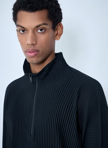 Homme Plissé Issey Miyake Pleated Half-Zip Pullover Sweater Black hmp0163004