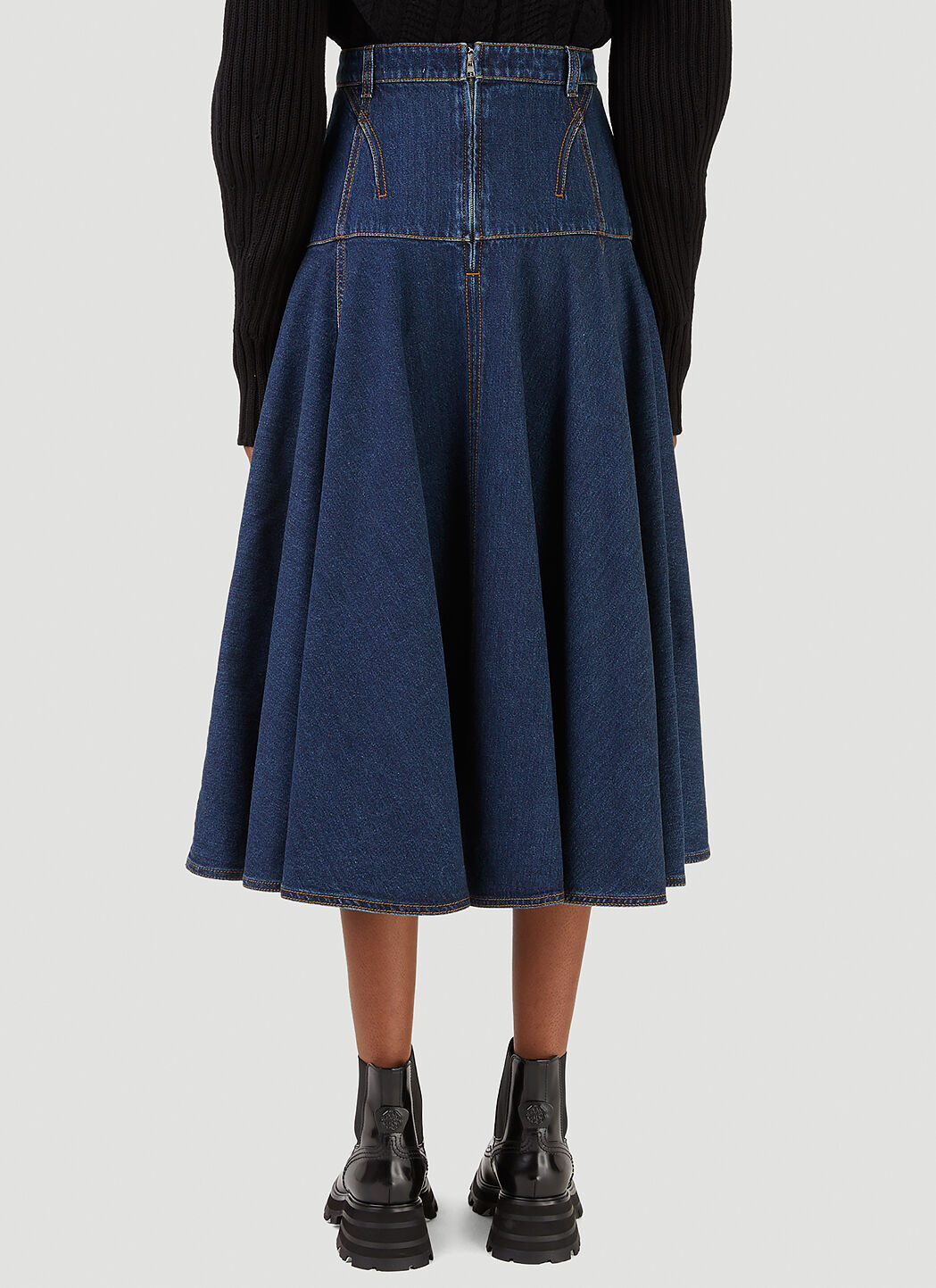 A line denim sales flare skirt