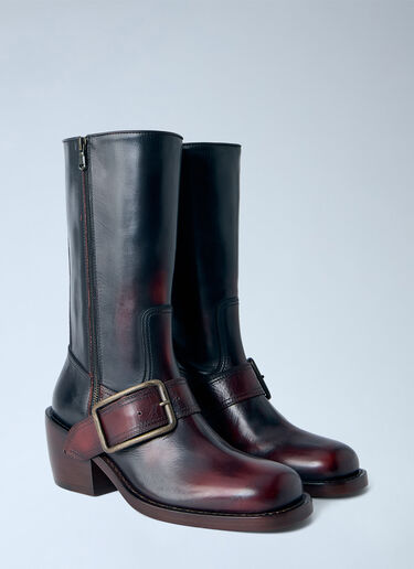 LN-CC® - Dries Van Noten: Leather Buckle Boots - Burgundy Dries Van Noten Leather Buckle Boots Burgundy dvn0266042