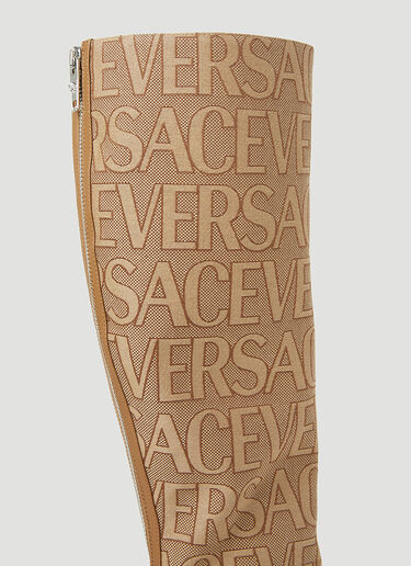 Versace Logo Jacquard High Heeled Boots Beige vrs0253026