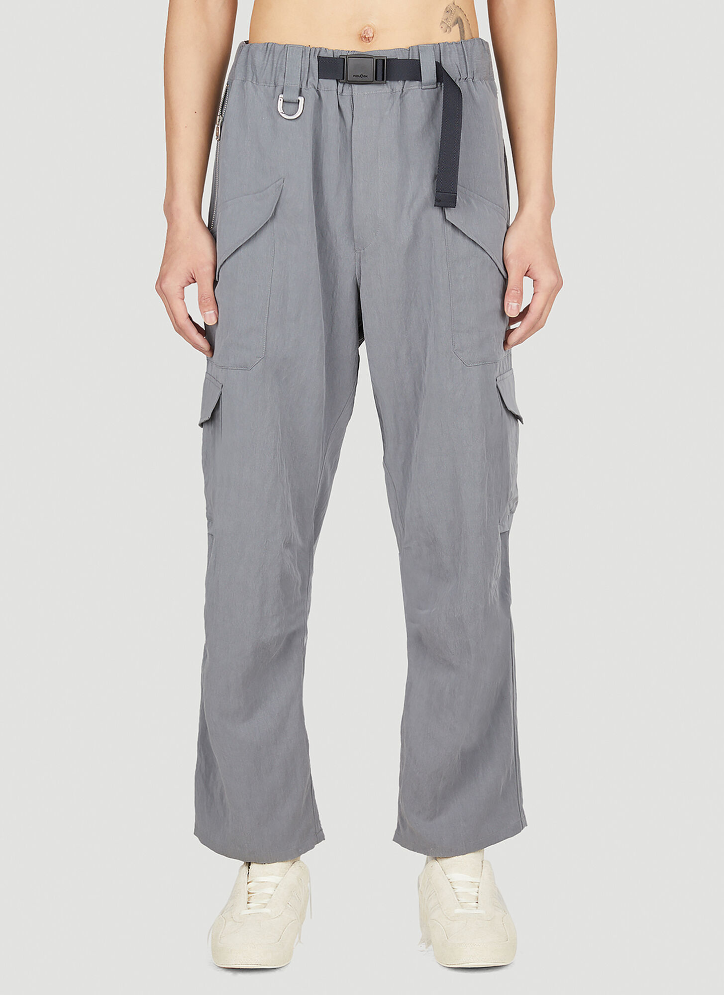 Y-3 Belted Cargo Trousers In Grey