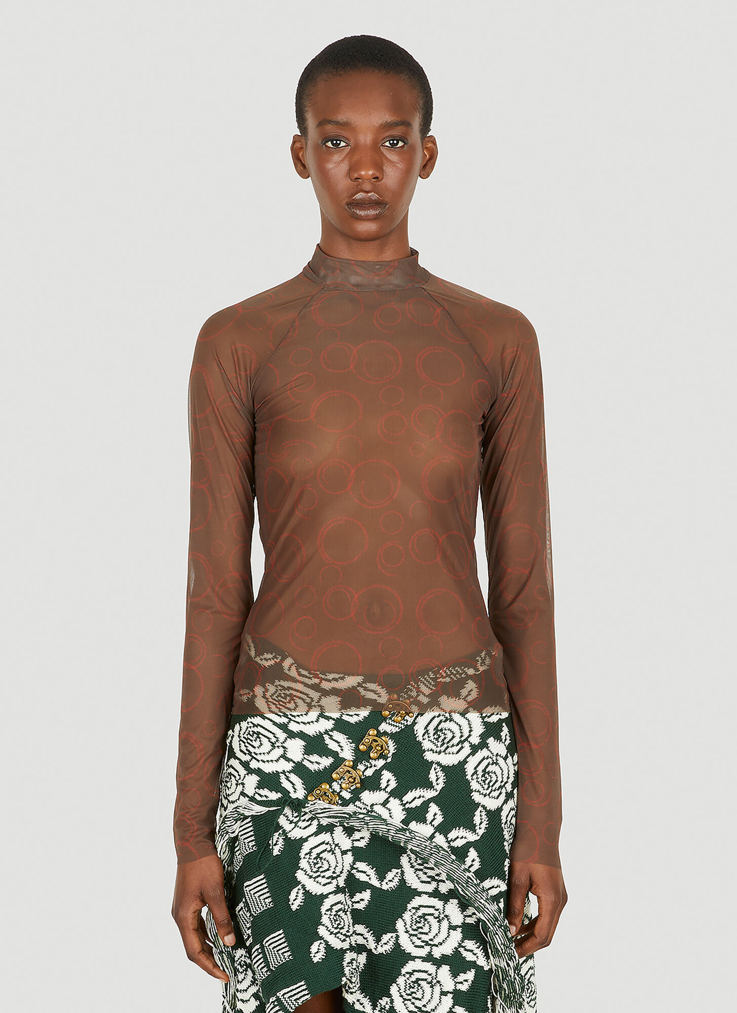 Louise Lyngh Bjerregaard Sheer Mock Neck Top In Brown