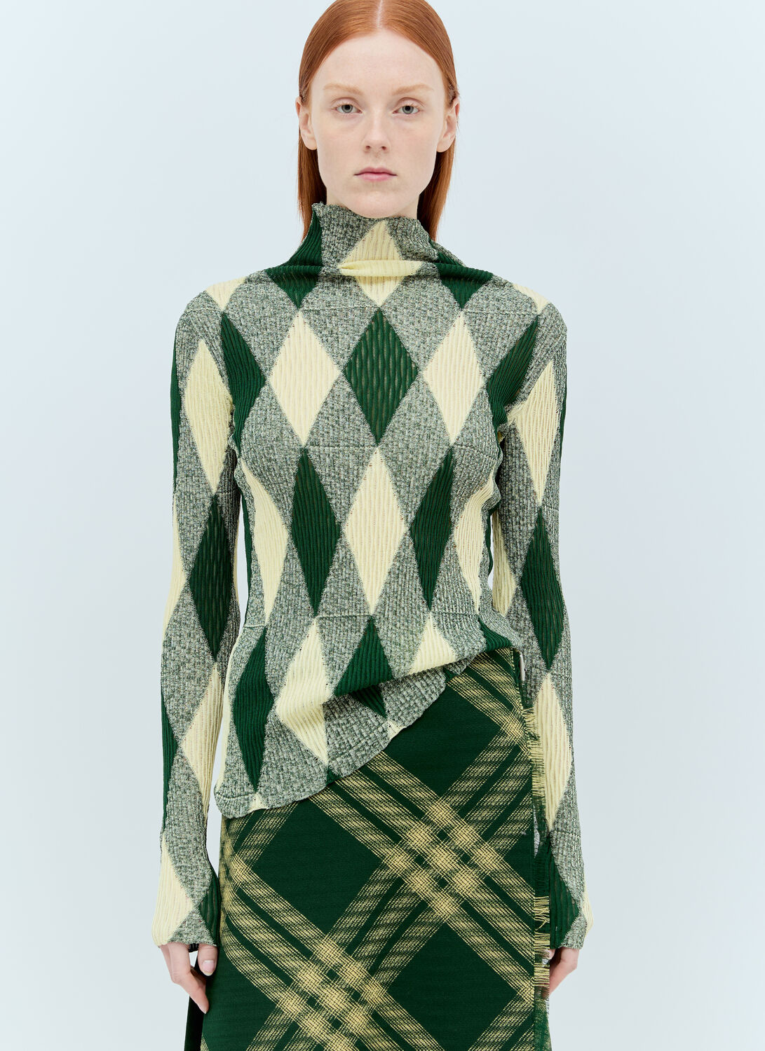 Shop Burberry Argyle High-neck Sweater In Green