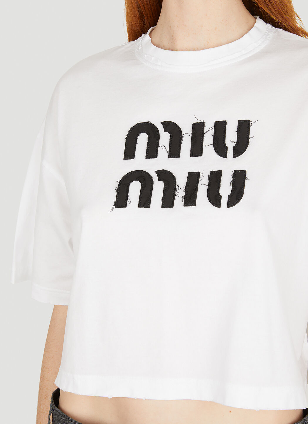 Miu Miu logo-embroidered T-shirt | Black | FARFETCH