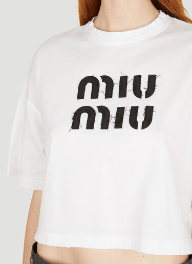 Miu Miu 디스트레스트 로고 T-셔츠 화이트 miu0251002