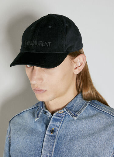 Saint Laurent Vintage Corduroy Baseball Cap Black sla0154065