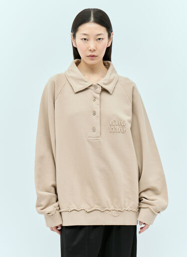 Miu Miu Logo Patch Polo Sweatshirt Beige miu0255003