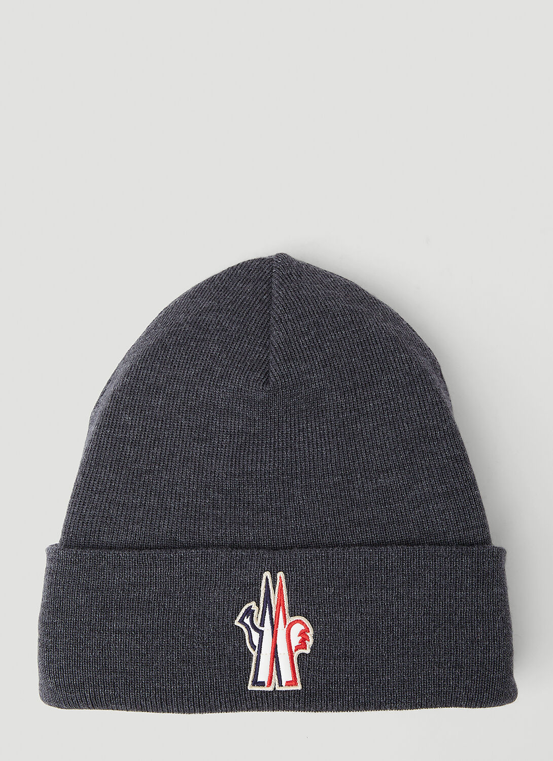 Shop Moncler Logo Patch Beanie Hat In Grey