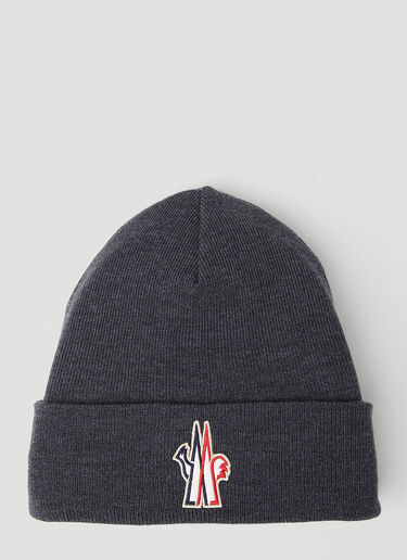 Moncler Grenoble Logo Patch Beanie Hat Grey mog0153025