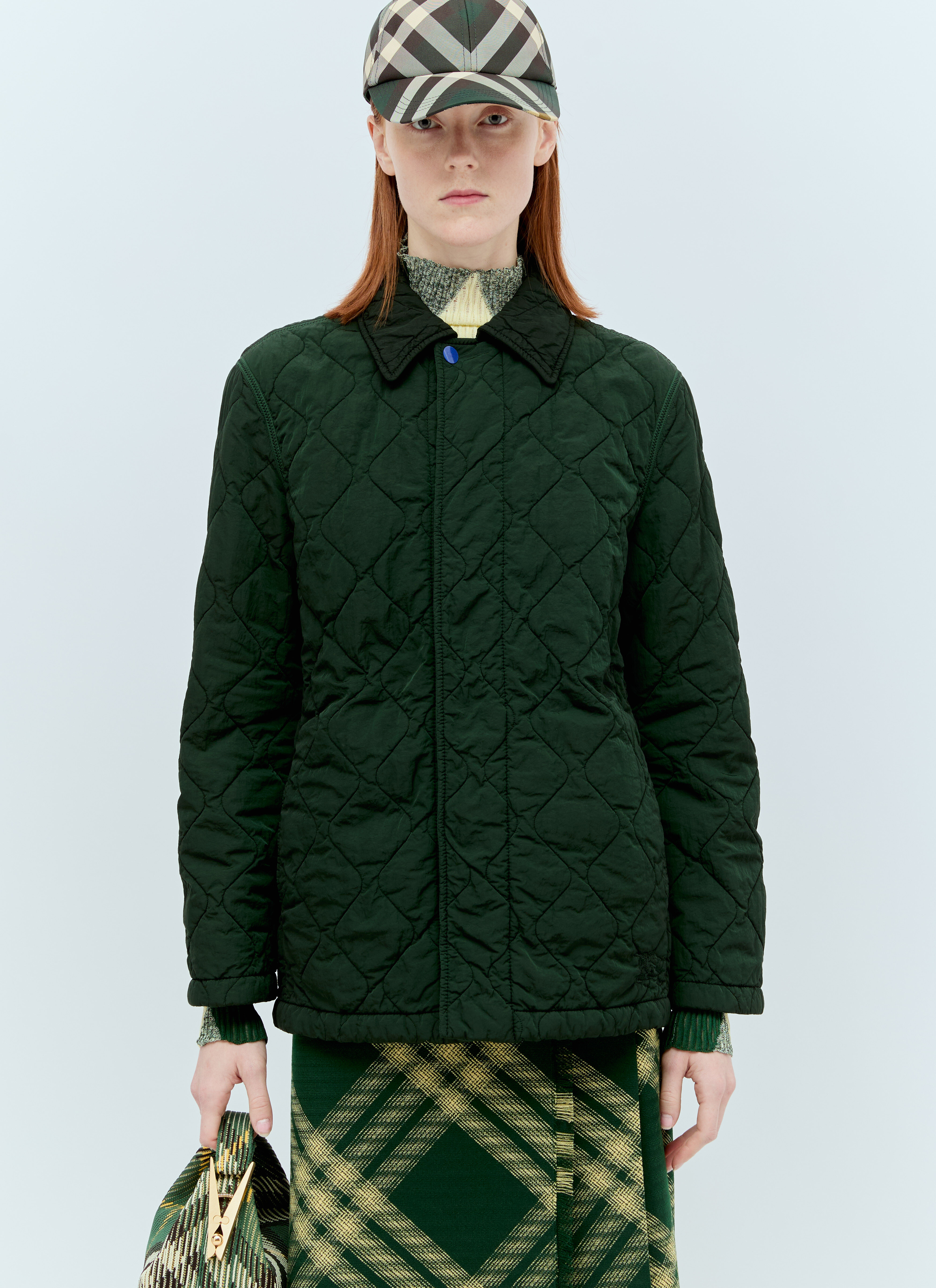 Burberry Short Quilted Car Coat Green bur0255097