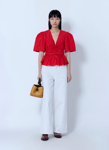 LN-CC® - GANNI: Cotton Poplin Bow Blouse - Red GANNI Cotton Poplin Bow Blouse Red gan0265040
