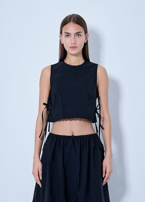 Cecilie Bahnsen Embroidered Taffeta Lace-Up Top Black cec0266003
