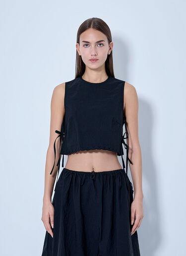 LN-CC® - Cecilie Bahnsen: Embroidered Taffeta Lace-Up Top - Black Cecilie Bahnsen Embroidered Taffeta Lace-Up Top Black cec0266003