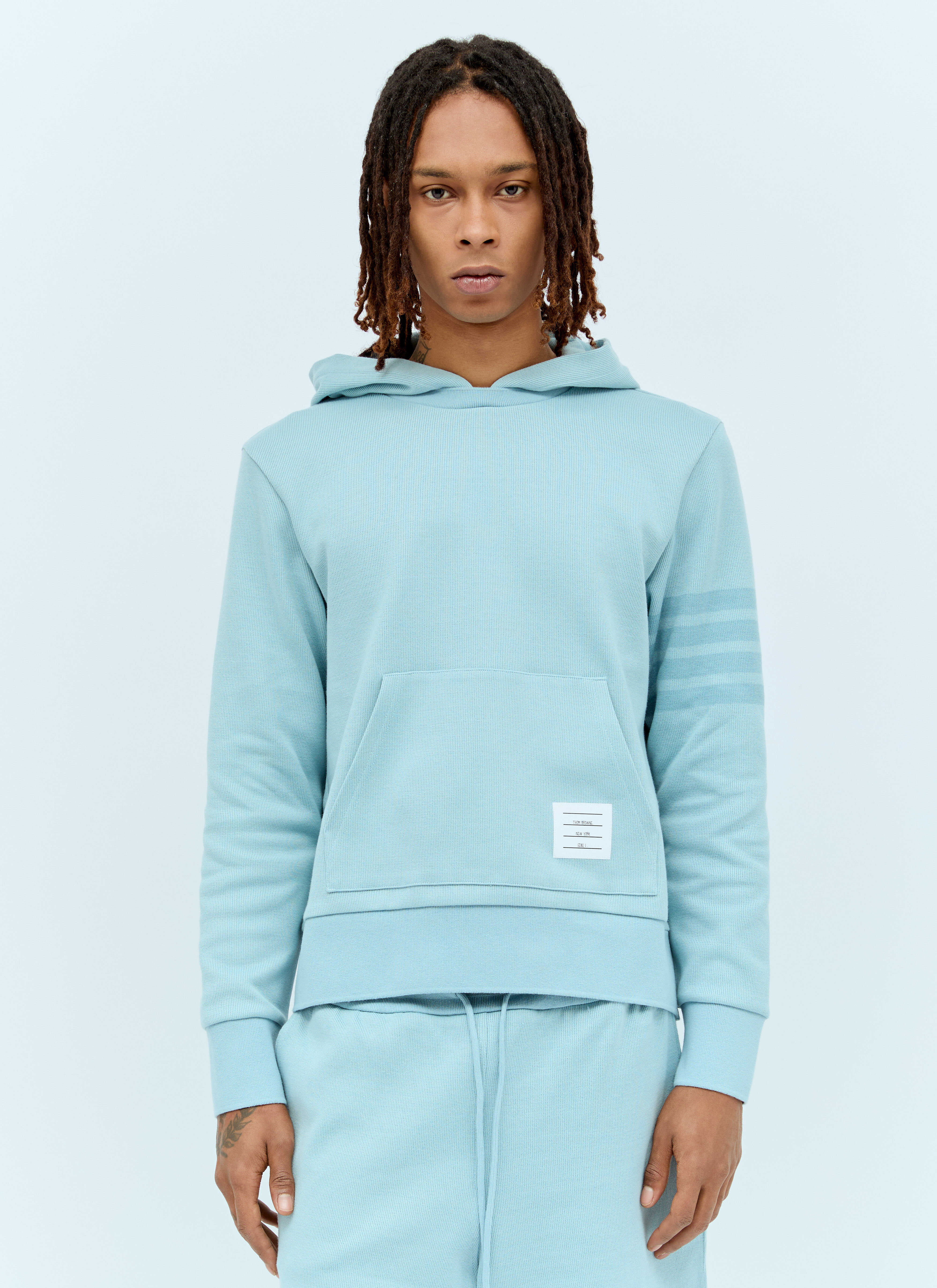 Thom Browne Four-Bar Hooded Sweatshirt Blue thb0155010