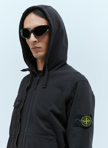 Stone Island Hooded Compass Patch Zip-Up Sweatshirt Black sto0154048