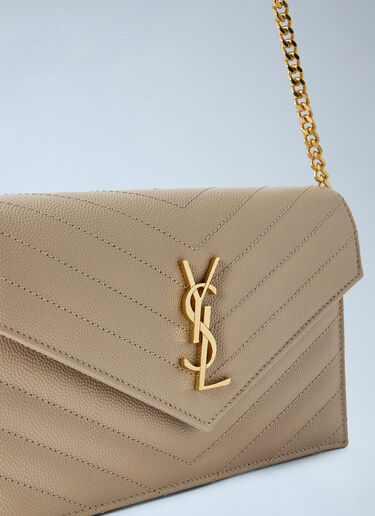 LN-CC® - Saint Laurent: Cassandre Envelope Chain Wallet In Grain De Poudre Leather - Beige Saint Laurent Cassandre Envelope Chain Wallet In Grain De Poudre Leather Beige sla0265099