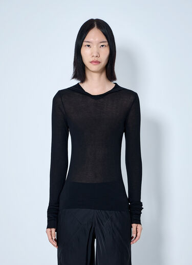 LN-CC® - Rick Owens: Long Sleeve Hooded Top - Black Rick Owens Long Sleeve Hooded Top Black ric0265028