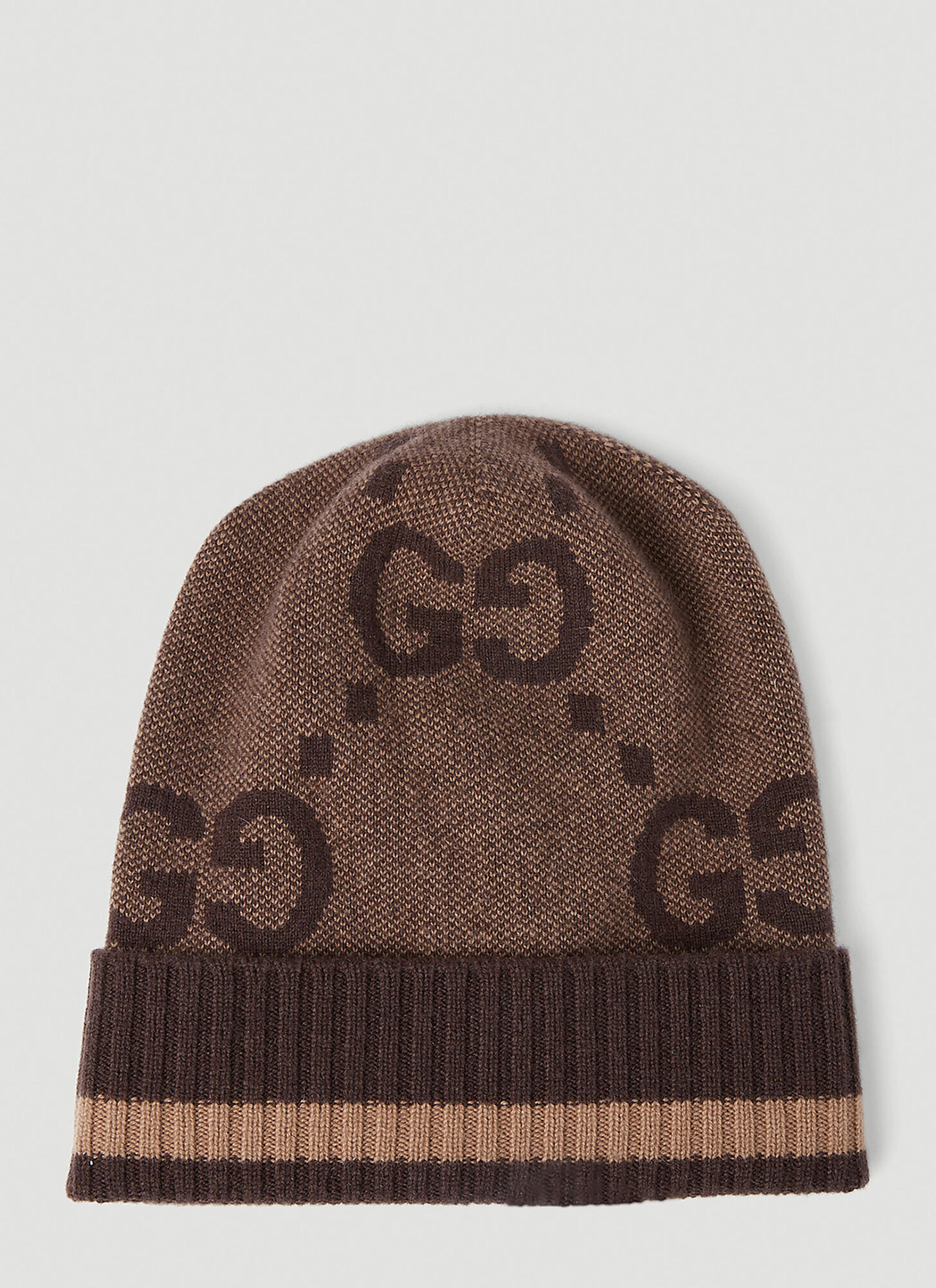 Shop Gucci Logo Knit Beanie Hat In Brown