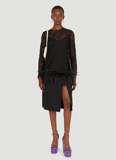 Valentino Lace Feather Trim Top Black val0249009