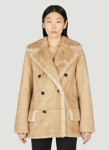 Saint Laurent Faux Fur Double Breasted Jacket Beige sla0251016