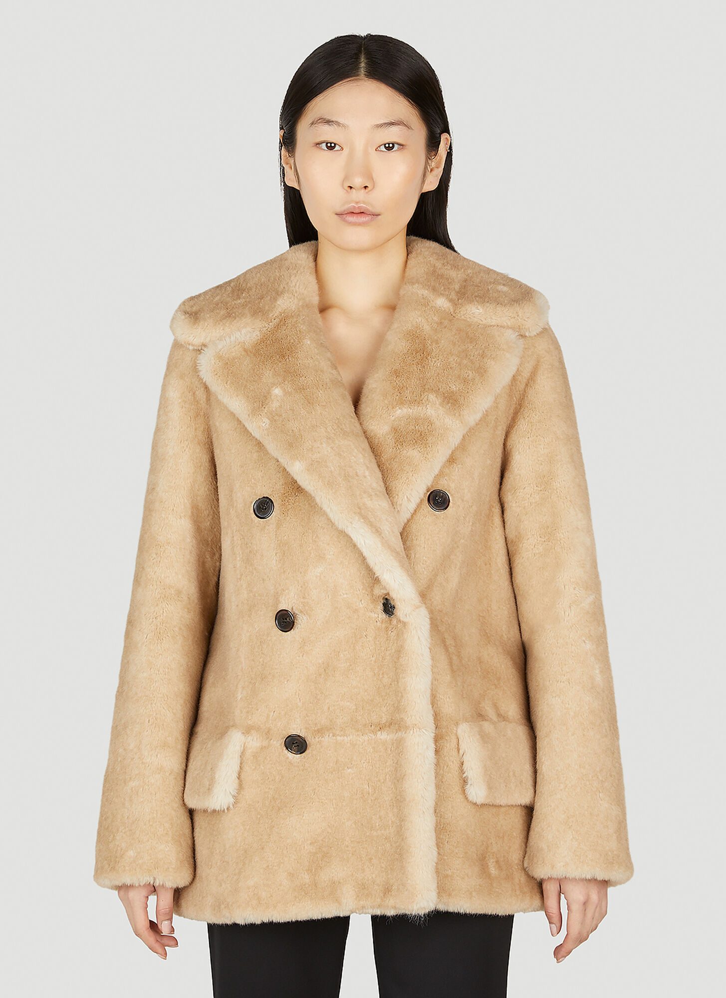 Shop Saint Laurent Faux Fur Double Breasted Jacket