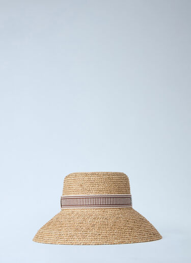 Miu Miu Woven Straw Hat with Logo Band Beige miu0264025