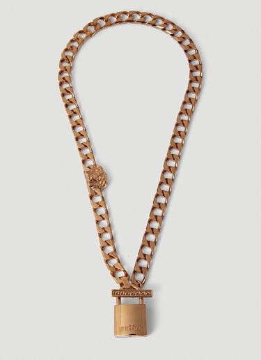 Versace Logo Engraved Lock Necklace Gold ver0151047