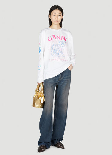 GANNI Relaxed Cat Long Sleeve T-Shirt White gan0253006