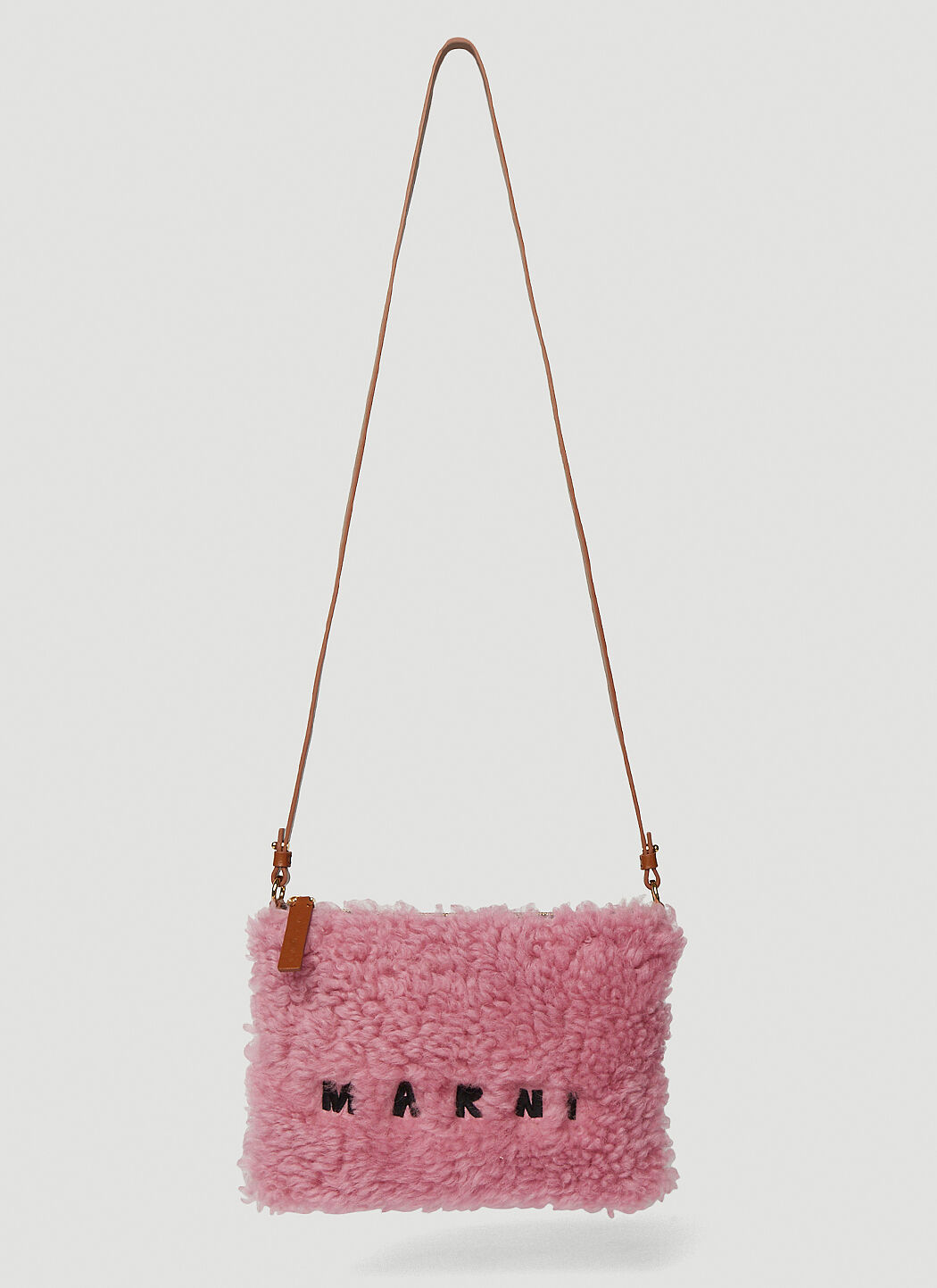 Marni Tumbled Shearling Shoulder Bag in Pink LN CC