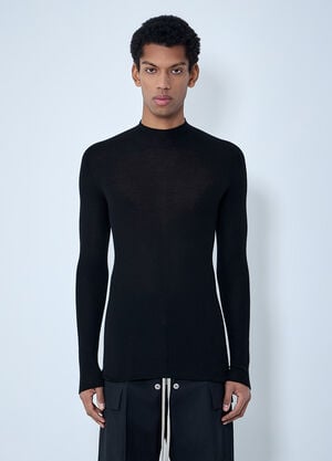 Rick Owens Ribbed Knit Long Sleeve Top Black ric0163009