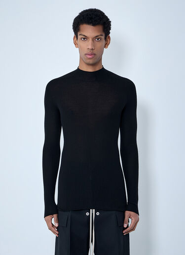 Rick Owens Ribbed Knit Long Sleeve Top Black ric0163009