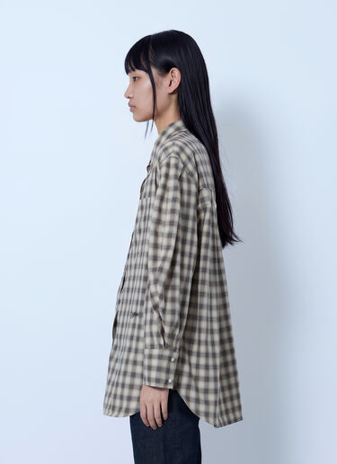 LN-CC® - GANNI: Light Check Flannel Pleated Sleeve Shirt - Beige GANNI Light Check Flannel Pleated Sleeve Shirt Beige gan0266008