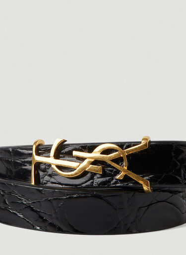 Saint Laurent YSL Plaque Wrap Around Bracelet Black sla0247179