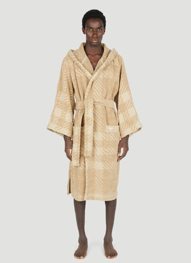 Burberry Check Cotton Jacquard Hooded Robe Beige bur0352001