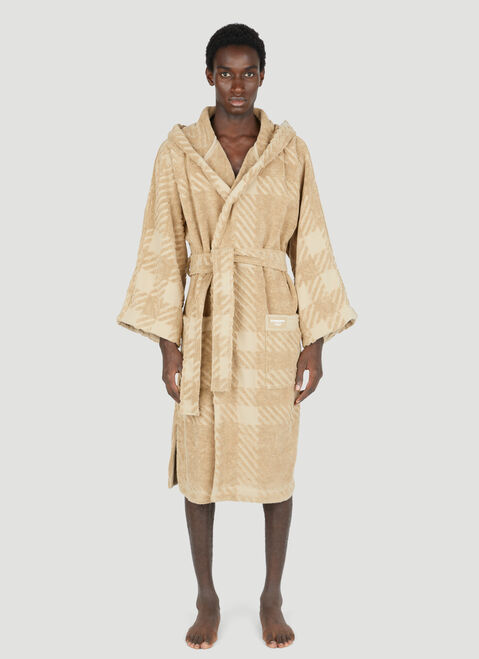 Burberry Check Cotton Jacquard Hooded Robe Beige bur0352001