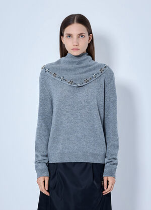 Prada Embroidered-Scarf Cashmere Sweater Grey pra0266001