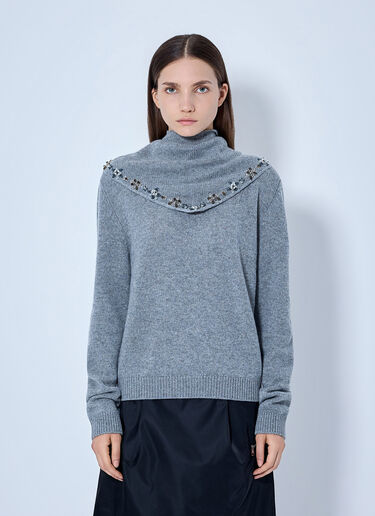 LN-CC® - Prada: Embroidered-Scarf Cashmere Sweater - Grey Prada Embroidered-Scarf Cashmere Sweater Grey pra0266001