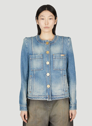 Balmain Collarless Denim Jacket Blue bln0252032