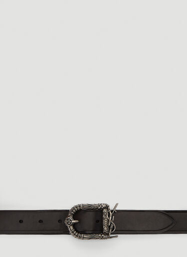 Saint Laurent Engraved-Buckle Leather Belt Black sla0240034