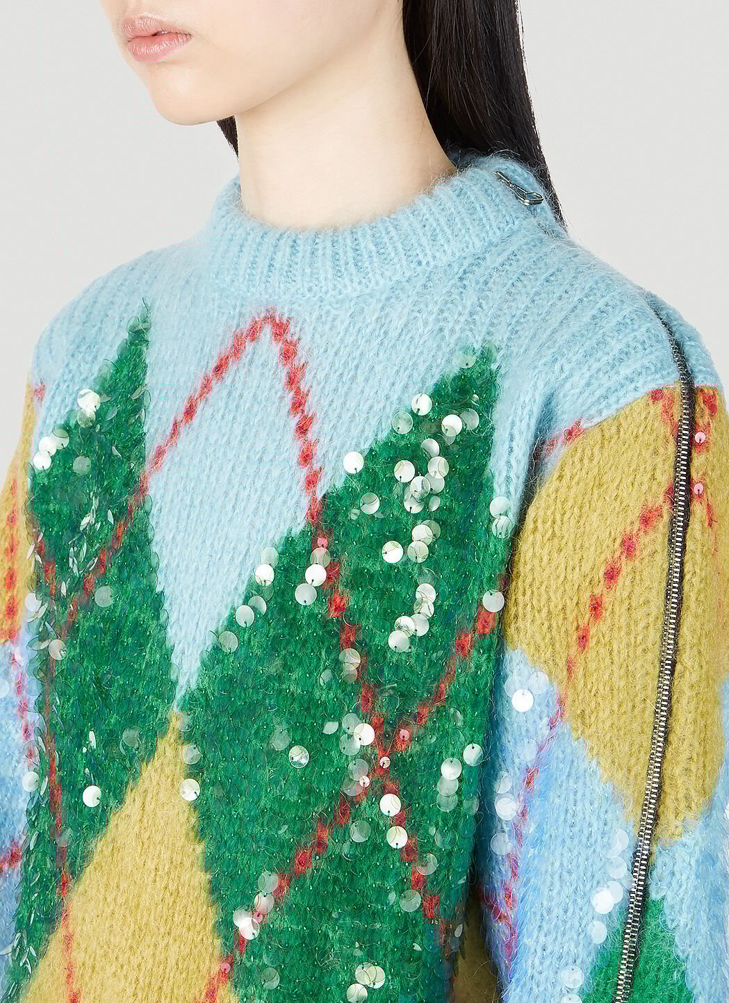 Gucci Argyle Embellished Sweater in Blue LN CC