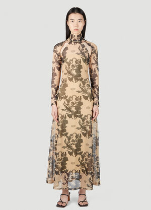 Rokh Tattoo Print Dress Beige rok0251007