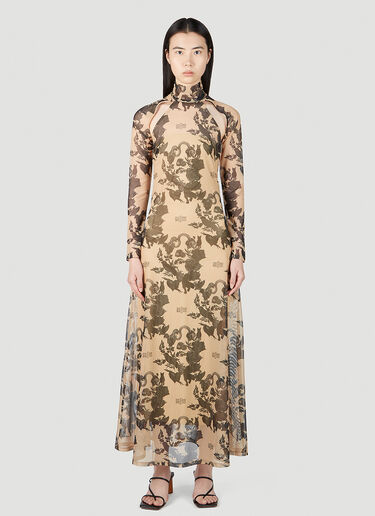 Rokh Tattoo Print Dress Beige rok0251007