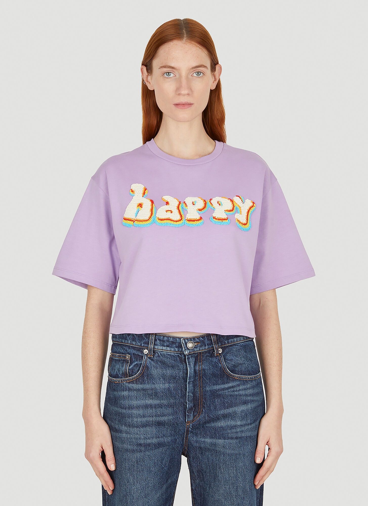 Sportmax Crochet-embroidered Cropped T-shirt In Purple