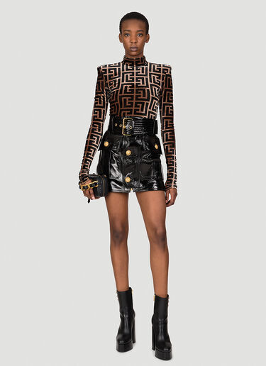 Balmain Patent Leather Mini Skirt Black bln0253008