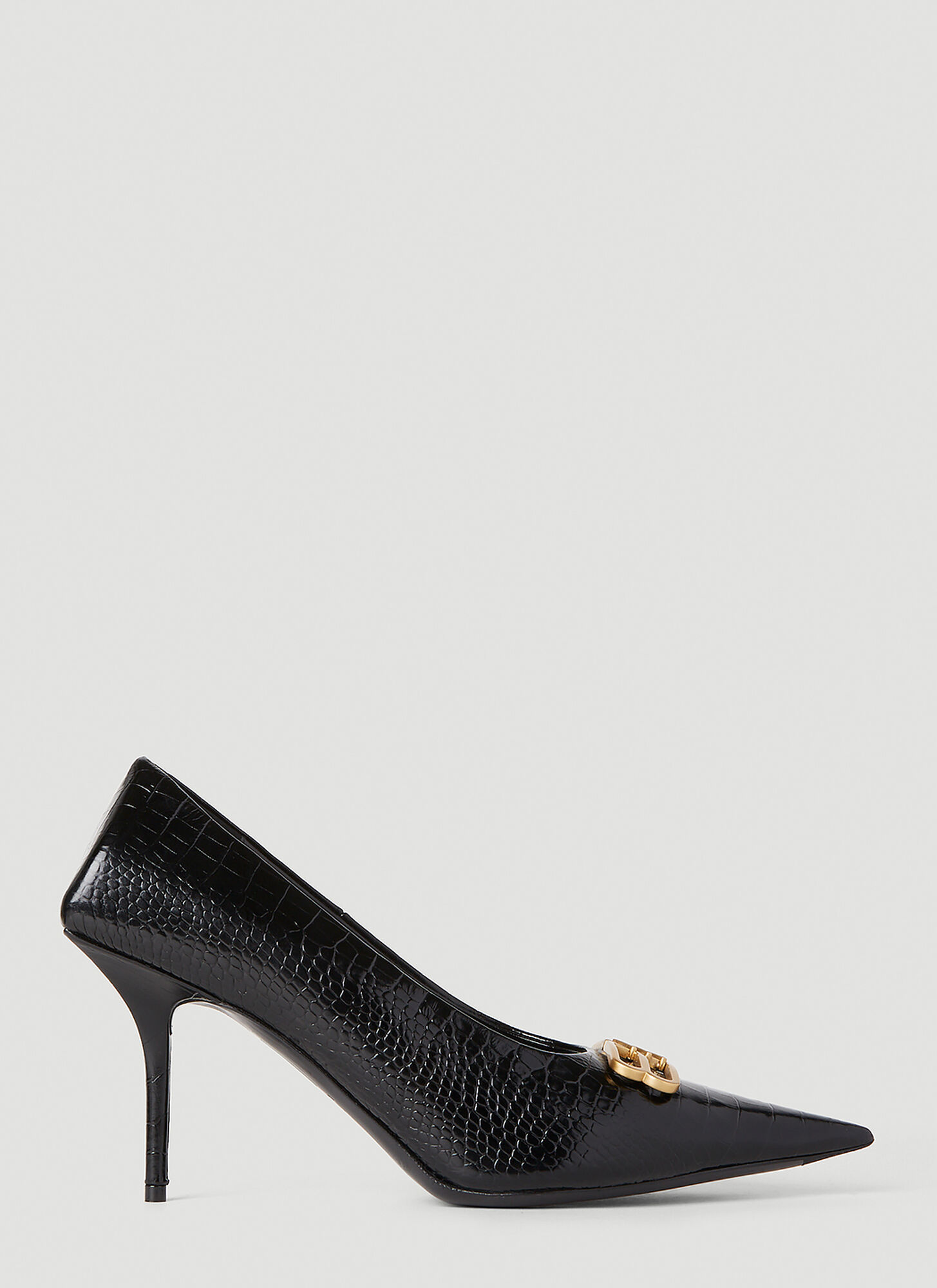 Balenciaga 80mm Square Knife Bb Crocodile-effect Pointed Pumps In Black