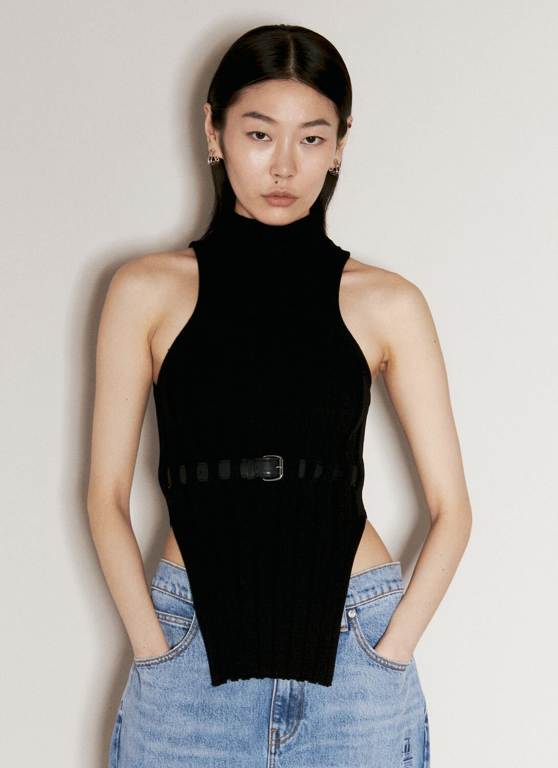 ALEXANDER WANG RIBBED TANK TOP WITH LEATHER BELT