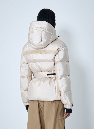 Belted Down Jacket With Faux Fur Trim Moncler Grenoble Belted Down Jacket With Faux Fur Trim Beige mog0262004