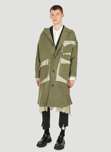 Sulvam Raw Hem Hooded Coat Khaki sul0150007